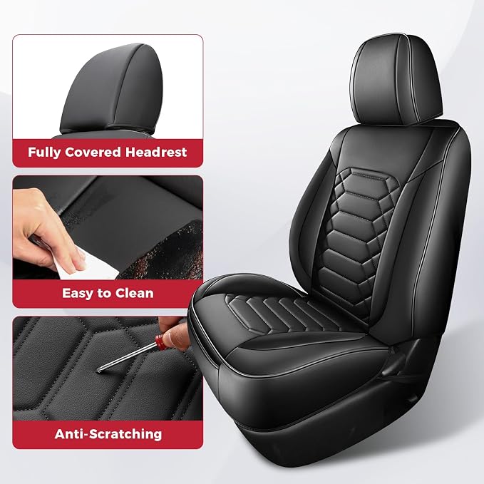 FREESOO Tacoma Seat Covers Custom Fit for Toyota Tacoma 2005-2015 Double Crew Cab Faux Leather Full Set Pickup Truck Seat Covers (Full Set, Black)