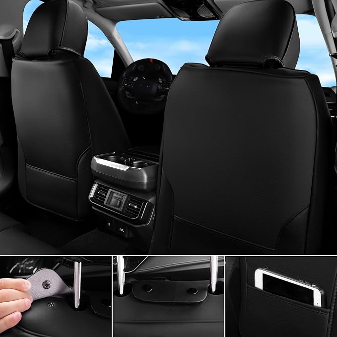 CAR PASS Nappa Leather Seat Covers, Breathable Waterproof Car Seat Covers Full Set, Luxury Leather Front and Back Seats Full Coverage, Universal Fit SUV Pick-up Truck Sedan Automotive(Black Blue)