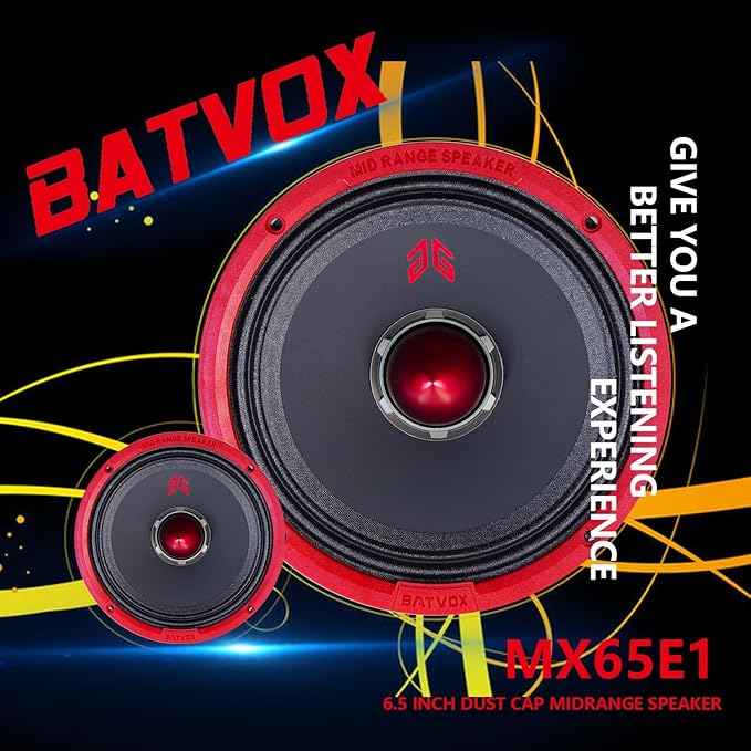 MX65E1 Loudspeaker 6.5 Inch Midrange 400 Watts 6 Ohms Red Bullet, Premium Quality Audio Door Speakers for Car or Truck Stereo Sound System, Red (2 Speakers)
