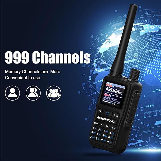 BAOFENG UV-5R Mini Two Way Radio BF-5R Mini Walkie Talkie Wireless Power Adjustable Tiny Size Frequency Copy 999 Channels Type-C Four Colors Portable Ham with 771 Antenna and Headset（2 Pack） (Black)