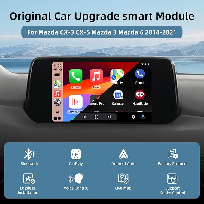 LEXXSON Android Auto & Carplay Adapter for Mazda 2/3/6/CX3/CX5/CX8/CX9/MX5 2014-2021 Year, Mazda Carplay Kit for MZD Connect System 00008FZ34, Retrofit Kit with TK78-66-9U0C