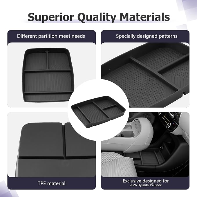 LUWU Low Center Console Organizer Compatible with 2026 Hyundai Palisade Calligraphy Accessories Armrest Console Organizer Armrest 2026 Palisade Lower Storage Tray w/o Cup Holder(ONLY for 7-Seat)