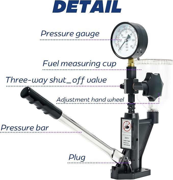 600Bar Diesel Fuel Injector Tester Kit, 8700PSI Diesel Injector Nozzle Leak Down Tester, Dual-Scale Fuel Pressure Gauge Kit for Injector Nozzle Pressure Test, M12/M14 Connectors