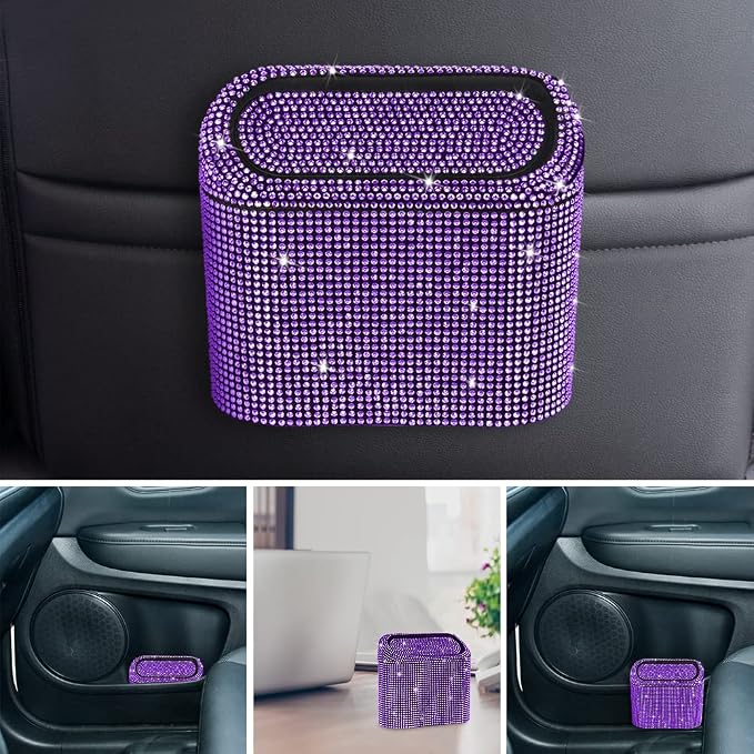eing Car Trash Can with Lid, Mini Vehicle Trash Bin Purple & Pu Leather Floor Mats for Car Pink