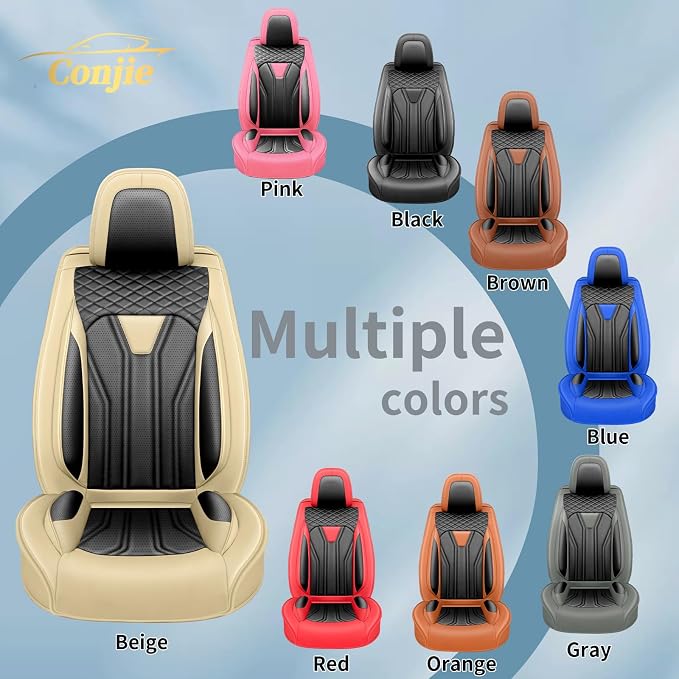 Fit Wrangler Car Seat Covers Premium Leather for Jeep Wrangler 2011-2025 2026. Waterproof， Anti-Slip, Scratch-Resistant & All-Weather Seat Cushion Protector (2 Front Seat, Beige&Black)