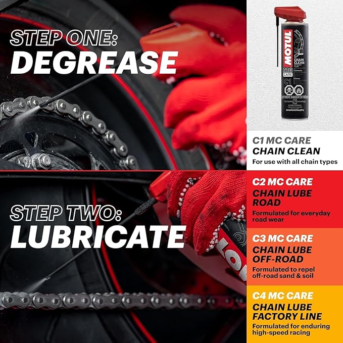 Motul C1 Chain Clean – Motorcycle Chain Cleaner for Dirt Bike, Street Bike, ATV, UTV & O-Ring/X-Ring Chains, Heavy Duty Degreaser Spray, Removes Grease & Grime Fast, 9.8 oz | 3 Pack