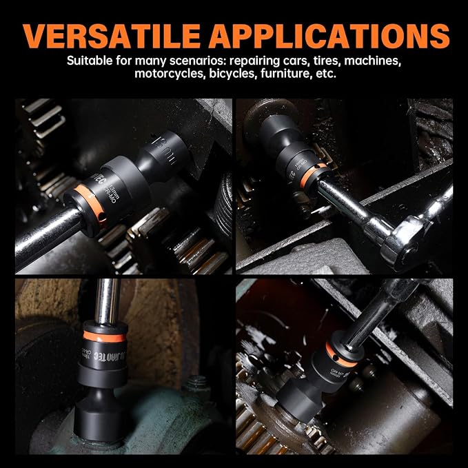 7-Piece 3/8" Drive Shallow Impact Universal Joint Swivel Socket Set, Metric(10-19mm), Flexible Wobble, CR-MO Steel, with Heavy-Duty Storage Case