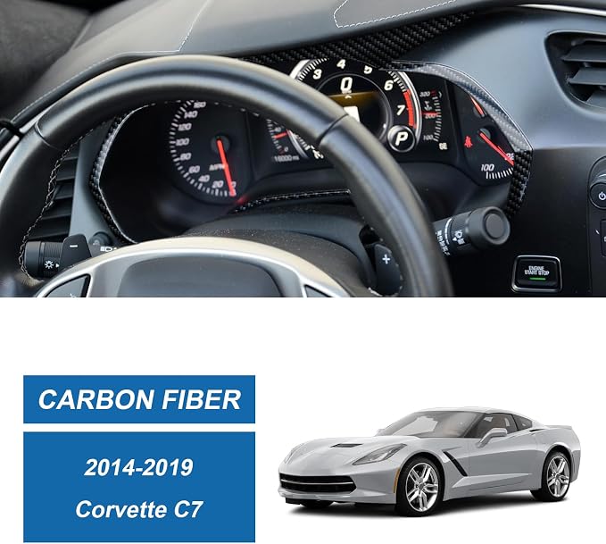 Real Carbon Fiber Center Console Display Panel Trim Compatible with Corvette C7 2014–2019, Interior Decal Sticker Accessories