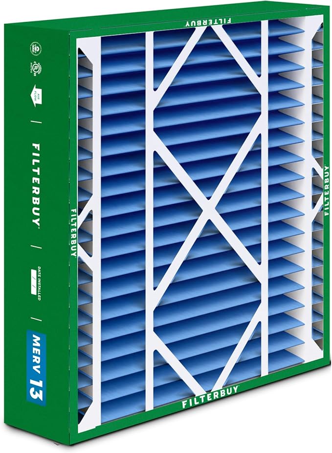 Filterbuy 21x24.5x5 Air Filter MERV 13 Optimal Smoke & Allergy Defense (1-Pack), Electrostatic Pleated HVAC AC Furnace Filters for Rheem, Ruud, and Protech (Actual Size: 20.63 x 24.13 x 4.38)