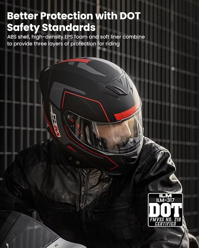 ILM Full Face Motorcycle Helmet for Motocross Street Bike DOT Certified 2 Visors Model-317(Red Black, L)