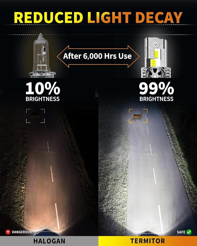 Termitor H4/9003/HB2 Motorcycle High/Low Beam Bulb, High-Output 6000K Cool White, 1:1 Halogen Size, Direct Plug & Play Installation, Pack of 1