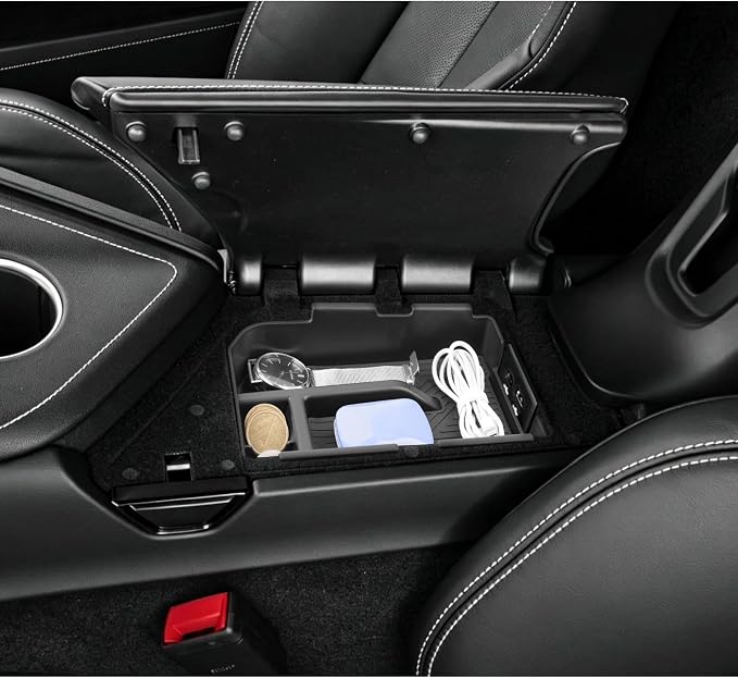 LUWU 2026 2027 Corvette Center Console Organizer for 2026 2027 Chevy Corvette Accessories (2LT/3LT/2LZ/3LZ) Armrest Console Storage Box Insert Tray ABS Material Black Coin Container
