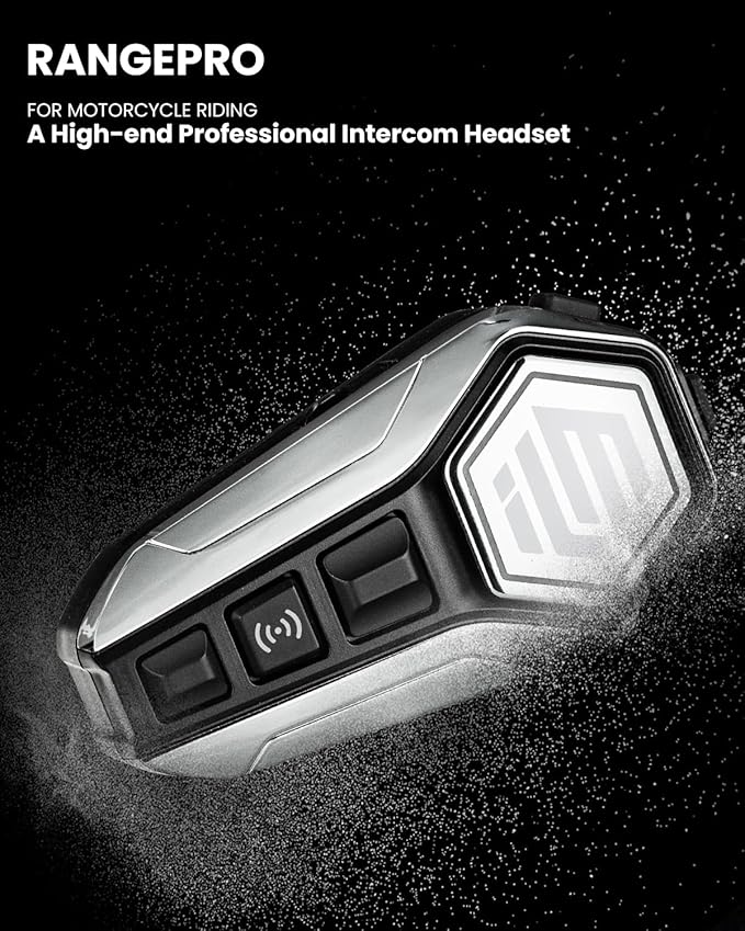 ILM Motorcycle Bluetooth Headset Helmet Communication System 2100M Intercom IP67 Waterproof Noise Cancellation Model RANGEPRO Silver