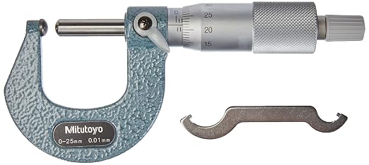 Mitutoyo 115-118 Spherical Face Micrometer, Ratchet Stop, 75-100mm Range, 0.01mm Graduation, +/-0.004mm Accuracy, Flat Spindle