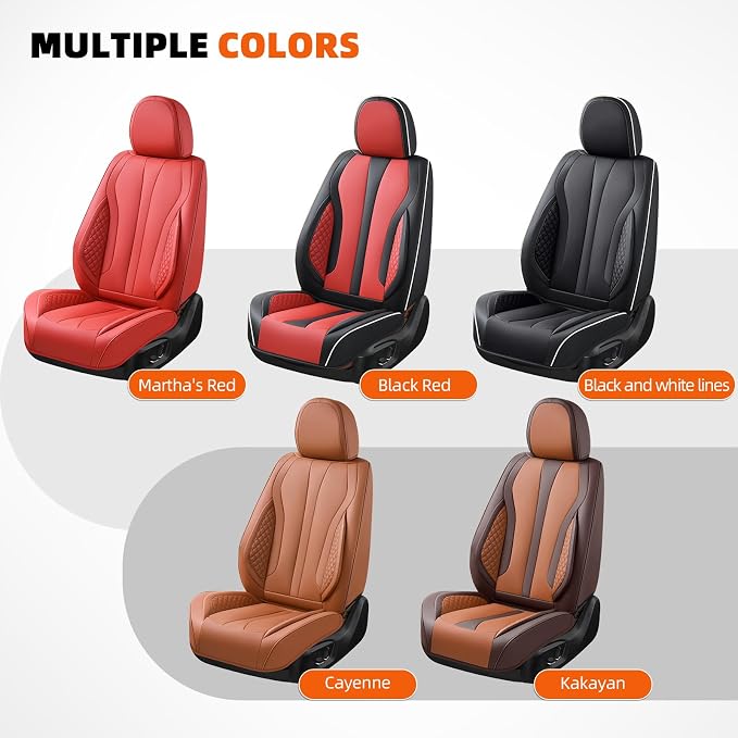 2-Seater Car Seat Covers Full Set, Fit for Front Seats of Cars, Waterproof and Breathable Nappa Leather, Compatible with Airbags, Car Seat Protector Covers for Most Cars - Black Red