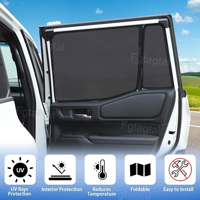 Car Rear Side Window Shades Fit for Toyota Land Cruiser 250 Prado J250 LC250 2024 2025, Back Window Screens Mesh Sun Shade Glare Shield and UV Rays Protection and Keeps Vehicle Cool, 4PCS