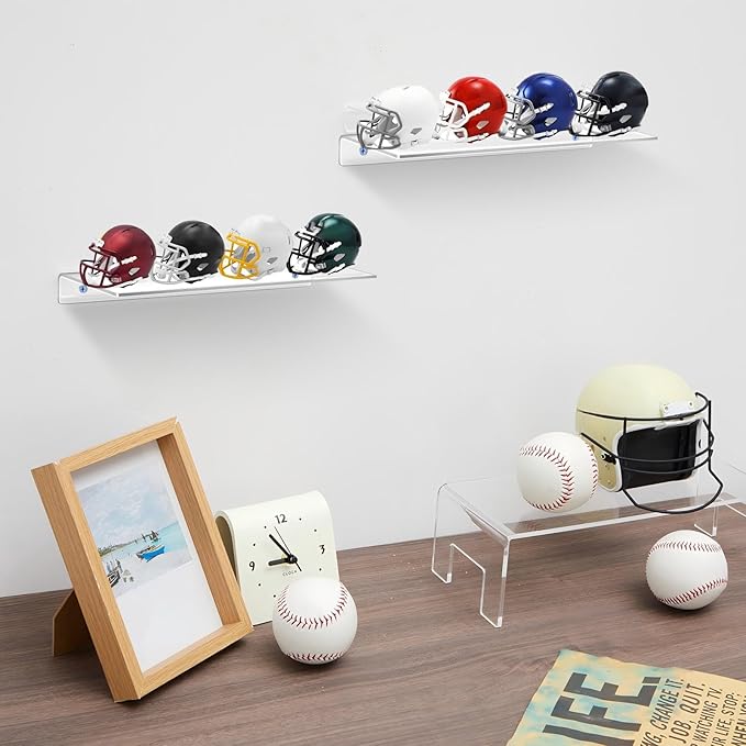 Colingmill Wall Mount Pocket Size Helmet Display Racks 9.84 x 3.15 x 1.06 Inches Acrylic Pocket Size Football Helmet Display Racks 16 Team for Collecting Game Helmets