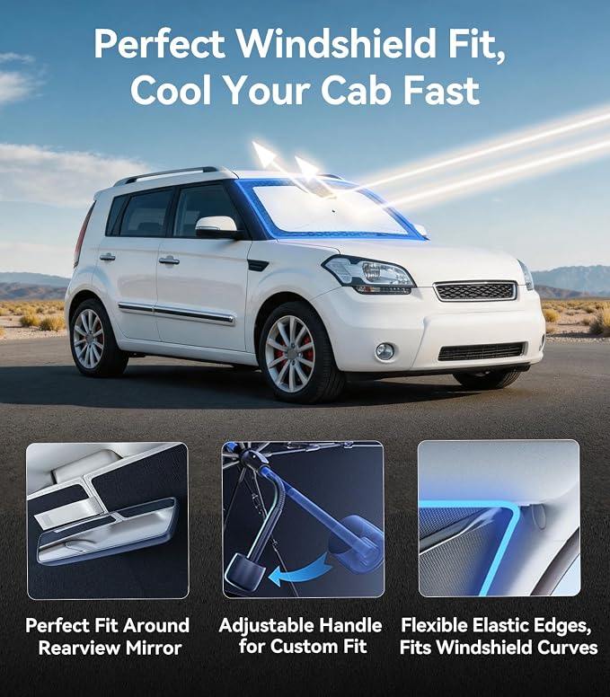 Nmoiss [Vinyl Coating Heat Shield] Windshield Sun Shade Umbrella Custom for Soul, Protect Car from Sun Rays & Heat Damage Keep Cool and Protect Interior