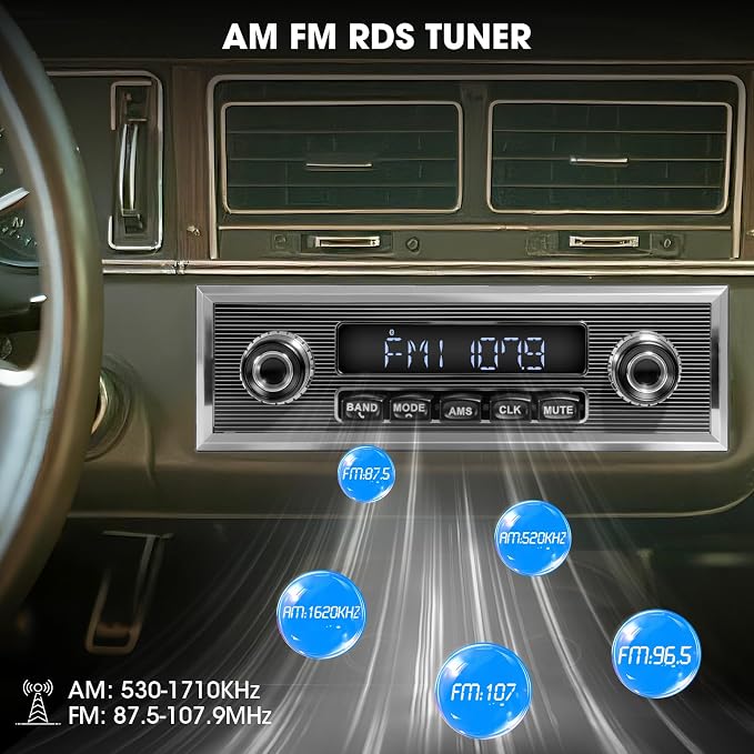 Single Din Classic Car Stereo: Vintage Retro Style Radio for Truck - Bluetooth LCD Display AM FM Receiver USB AUX-in Pre-amp Subwoofer Output