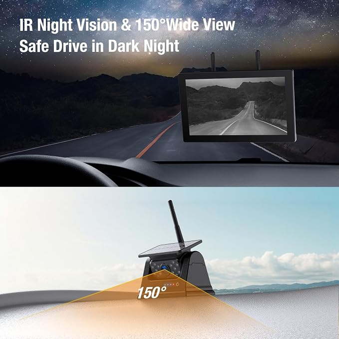4 Magnetic Solar Wireless Backup Cameras 1080P 9"Touchscreen with DVR,328FT | 15,000mAh Rechargeable Battery,1-Min Install No Wiring,Clear Night Vision,Long Life,Loop Recording,for Truck Trailer SUV RV