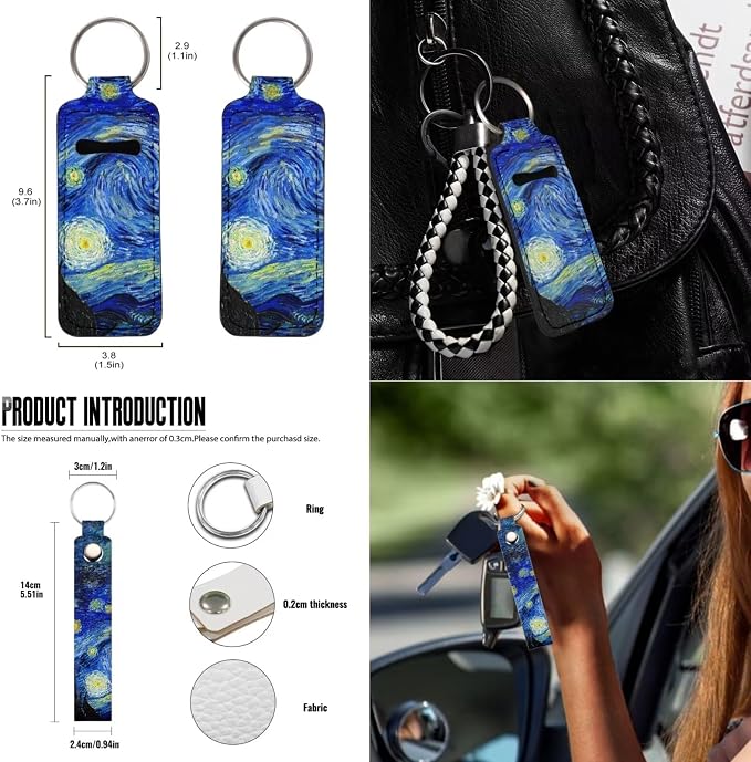 Suobstales Starry Night Print Car Accessories Car Seats Cover Protector, Steering Wheel Covers, Seatbelt Cover, Car Trash Can, Cup Coasters, Rearview Mirror Cover, Keychains, Pack of 13
