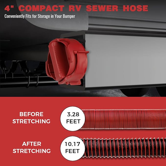 10FT RV Sewer Hose Kit: Heavy Duty Camper Waste Hose with Leak-Proof Swivel Fittings, 90° Clear Elbow, 4-in-1 Adapter, TPE Tech for Crush-Proof and UV-Resistant