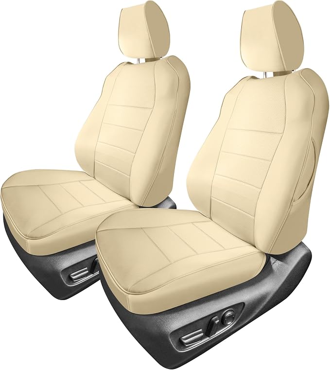 FH Group Custom Fit Car Seat Covers Specifically Made for 2021-2024 Toyota Sienna 7-8 Seater, Faux Leather Automotive Seat Covers - Front Set Solid Beige