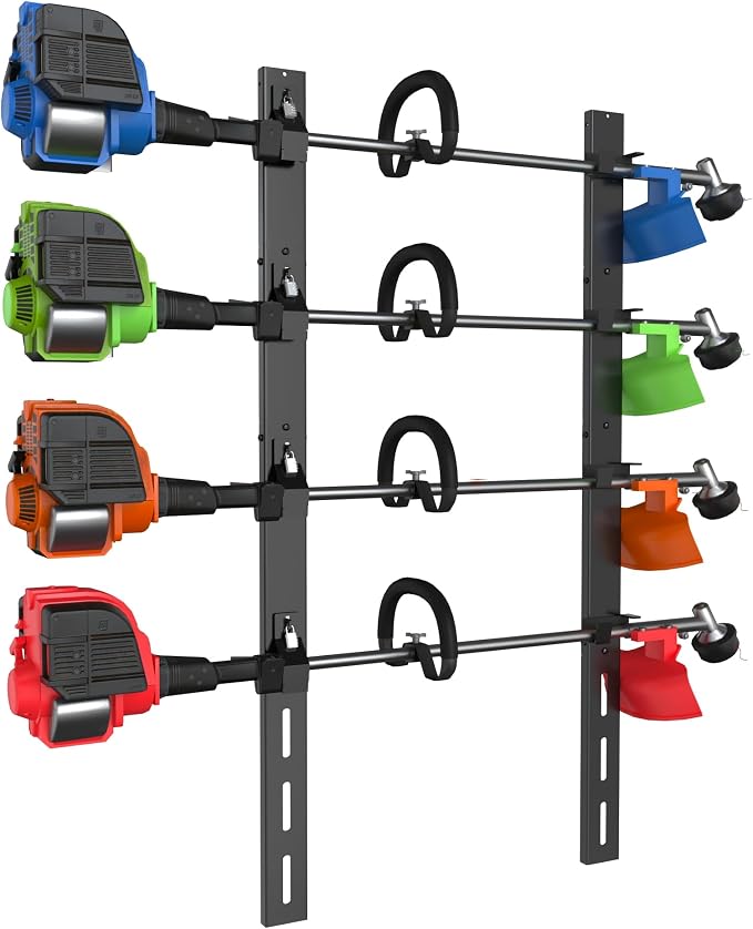 Weed Eater Rack for Trailer, 4 Place Heavy Duty Rust-Proof Weedeater Racks, Trimmer Rack for Open Trailer Truck with Combination Locks