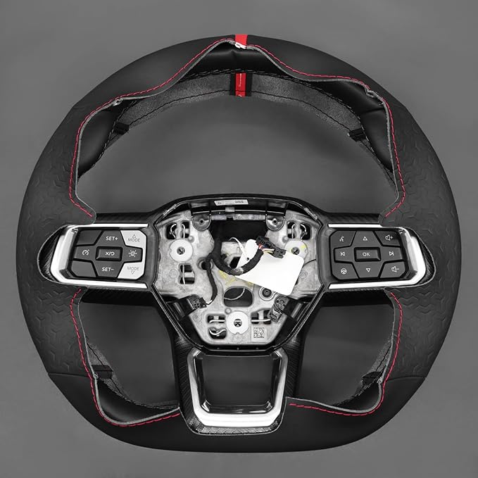 MEWANT Hand Stitch Black Smooth Geom Embossed Artificial Leather Steering Wheel Cover for Ford Mustang 2024