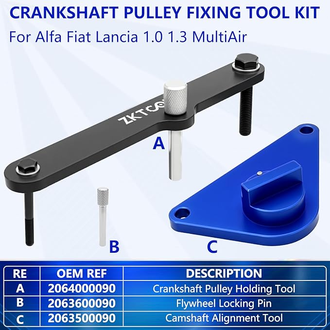 ZKTOOL Engine Timing Tool Kit Compatible with Fiat 1.0 & 1.3L 500X Renegade (from 2018) 、Tipo Jeep Compass (from 2020) ，OEM 2063500090, 206300090, 2064000090，Engine Code 55282151 1.0L, 55282328 1.3L