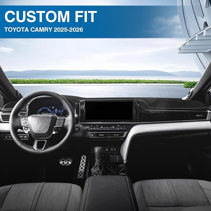 KUST Black Dash Cover for Toyota Camry 2025 2026 Polyester Dashboard Cover Dash Carpet Non-Slip Dash Protector Interior Accessories for Camry Custom Fit Dash Mat Sunshade Windshield No Glare