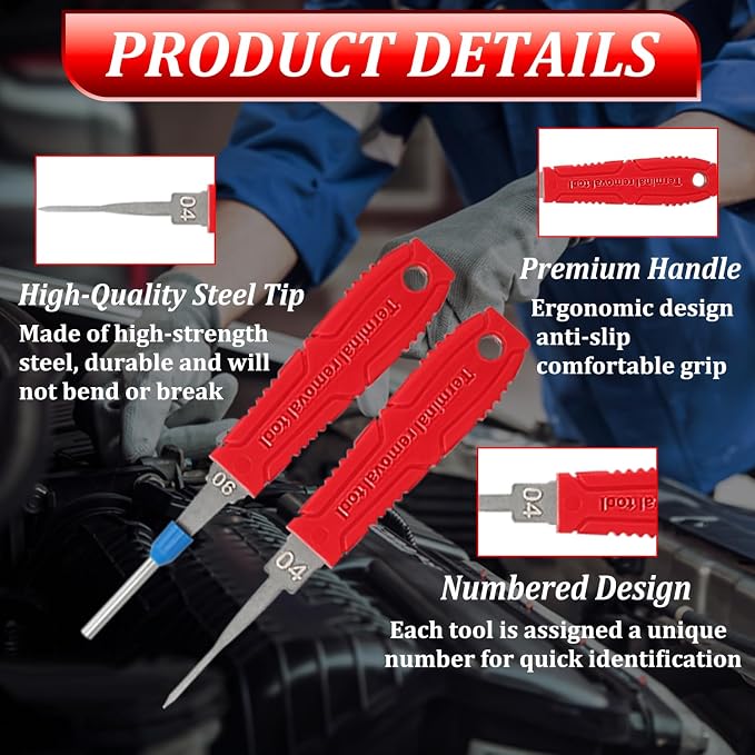 Terminal Removal Tool Kit - 41pcs Electrical Pin Removal Tools Automotive Depinning Tool Kit with Blow-Molded Case for Most Connector, Red