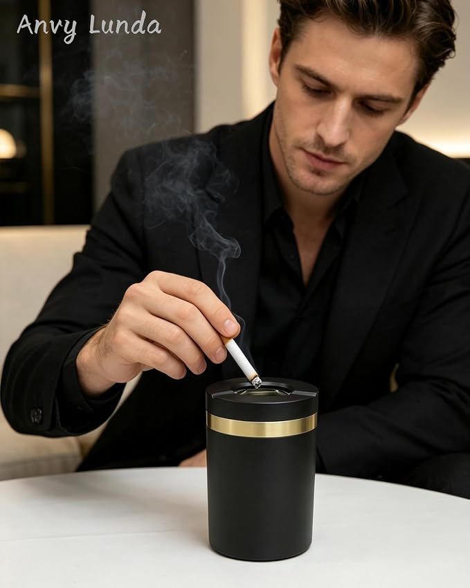 Twist to Open & Close Aluminum Ashtray, Sealed Windproof Smokeless Ashtray, Car Cup Holder, Keeps Ash from Blowing Away & Locks in Odor