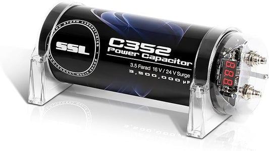 Sound Storm Laboratories C352 Car Audio Capacitor – 3.5 Farad, Energy Storage, Enhance Bass from Stereo, for Amplifier and Subwoofer, Warning Tones, LED Voltage Meter