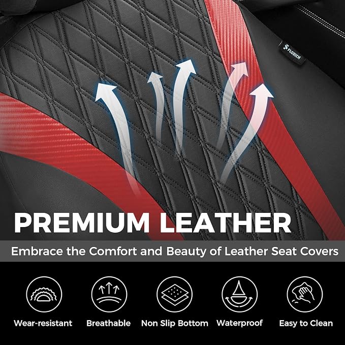 FLORICH Car Seat Covers Front Seat, Leather Seat Covers for Cars Breathable, Car Seat Protector Waterproof, Universal Automotive Seat Covers, Front Car Seat Cover Fit for Most Cars SUV Pick-up Truck