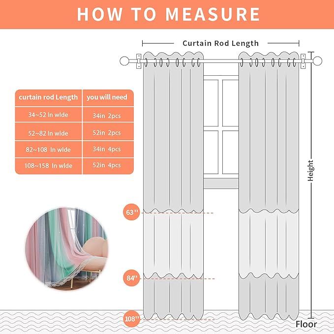XiDi Pink Grey Green Curtains for Girls Bedroom 96 Inches Long 2 Panels Set, Rainbow Blackout Curtains for Kids Nursery Room Decor, Unicorn Wall Decals Drapes for Living Room 34 Inches Wide