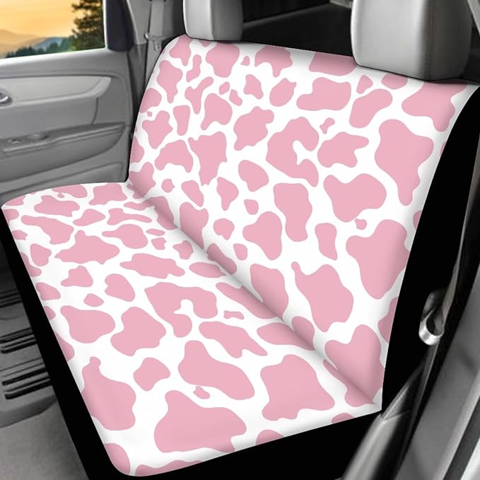 Pink Cow Print Car Seat Covers Full Set of 17 Pack Cute Cow Print Car Accessories Set with Vehicle Front Rear Carpets Mats Steering Wheel Accessories Armrest Pad,Universal Fit Most Car SUV