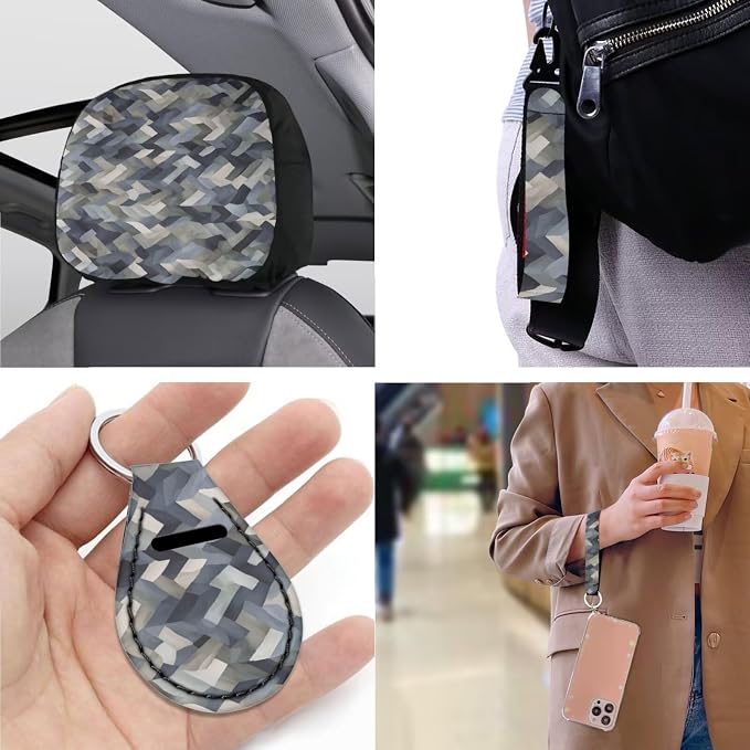 Multi-Color Geometry Print 13 Pack Car Accessories for Women Abstract Camouflage Pattern Seatbelt Pad Armrest Cushion Keychain Cup Holder Coaster Pads Decor Accessory
