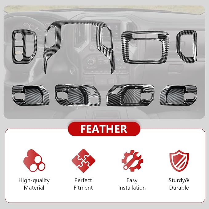 Central Control Dashboard Kit Compatible with 2019-2025 Chevy Silverado 1500 2500 3500, Fit for 2019-2025 GMC Sierra 1500 2500 3500 (Carbon Fiber Style)