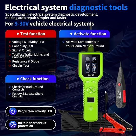 P100Pro Automotive Circuit Tester, 9-30V Power Circuit Probe Kit with Oscilloscope Multimeter, 4 Modes Car Electrical Diagnostic Tool for Continuity Test, Short Circuit Locating, Component Activation