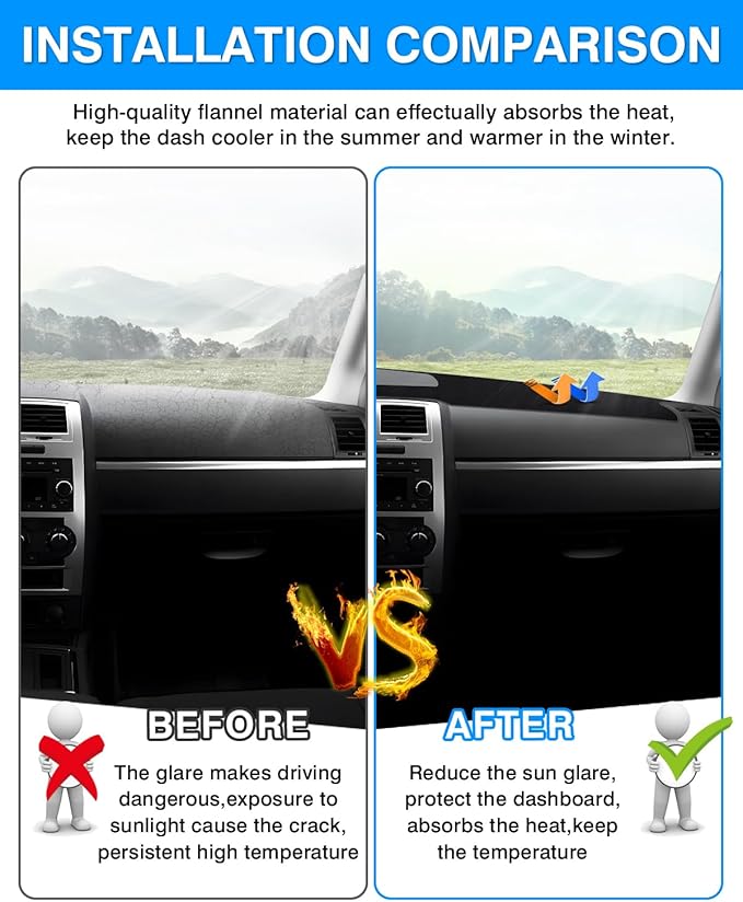 Autorder Dashboard Cover Mat for 2008 2009 2010 Dodge Charger Accessories Dash Cover Flannel Dash Mat Sunshade Glare UV Rays Protector