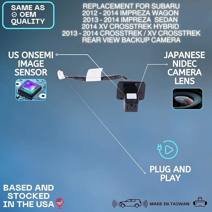 Backup Camera Replaces for 2012 2013 2014 Subaru Impreza Wagon | 2013 2014 Impreza Sedan | 2014 XV CROSSTREK Hybrid | 2013 2014 CROSSTREK/XV CROSSTREK OE Part # 86267FJ000 86267FJ100
