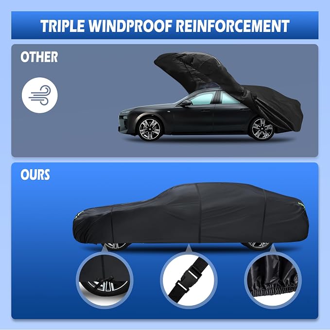 6 Layers Car Cover Waterproof All Weather for Automobiles, Size A4 Universal Fit for Dodge Charger, Lincoln Mkz, Lexus LS Rain Sun Protection with Door Zipper (199-208 inch)