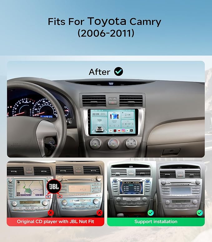5G WiFi Android Car Stereo for Toyota Camry 2006 2007 2008 2009 2010 2011, 9 Inch IPS HD Touch Screen Car Radio Wireless CarPlay Android Auto, GPS FM/SWC Bluetooth 1080P Backup Camera