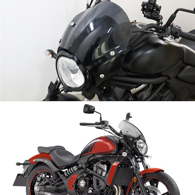 Motorcycle Windshield Fairing Set Wind Deflector Windscreen Mount Kits Fits for Kawasaki S650 Vulcan S ABS SE Cafe EN650 VN650 2015-2025 Smoky Gray