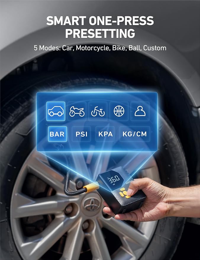 AstroAI L4&L7 Mini Tire Inflator Portable Air Compressor, 150PSI Portable Air Pump for Car Tires with Pressure Gauge LED Light, Electric Air Pump Quick Inflation for Cars,Motorcycles,Bikes,Tires,Balls