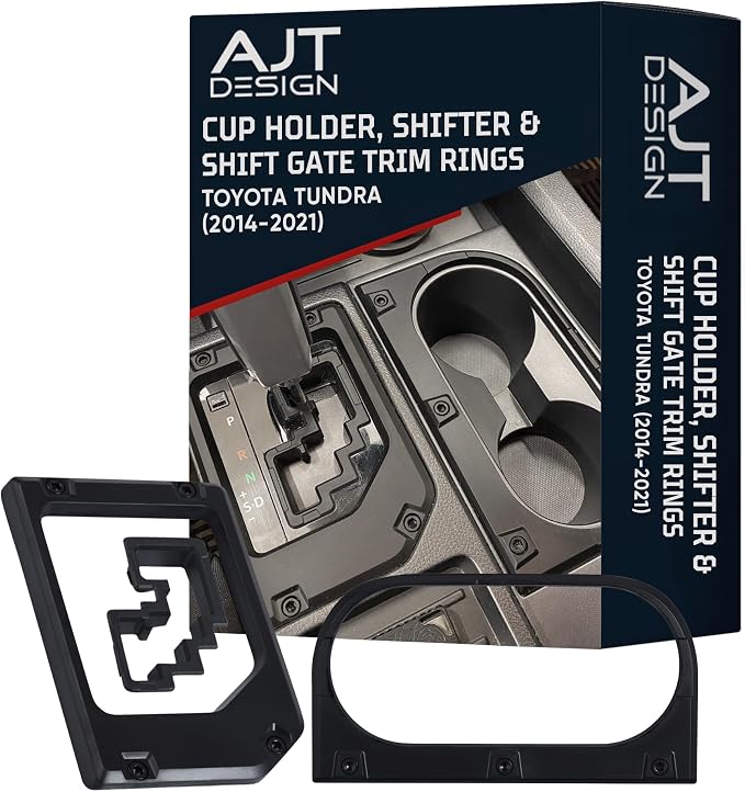 AJT DESIGN Compatible Toyota Tundra Interior Bundle | Fits 2014-2021 Models | Matte Black Chrome Delete (Cup Holder, Gear Shifter & Shift Gate Trim Rings), Vent Rings and Key Fob Case | Made in USA