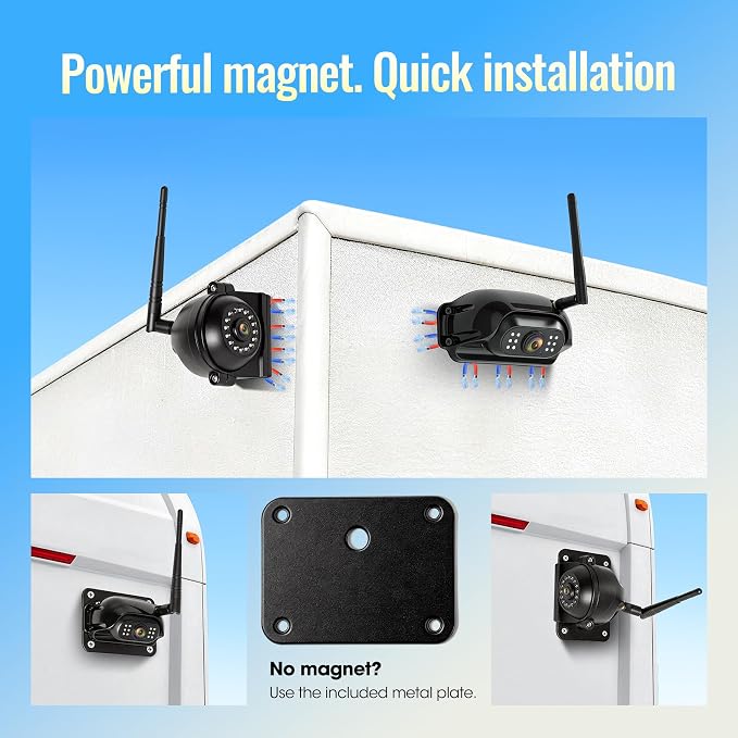 10.1" - 4 Magnetic Wireless RV Backup Camera System, 1080P DVR Touchscreen Rear Side Cameras for Monitoring, Compatible with Furrion Pre-Wired Plug, Night Vision Camera for Trailer Truck, A24