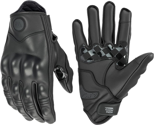 KEMIMOTO Motorcycle Leather Gloves, Sheepskin Protective Gloves for Men and Women, Touchscreen Compatible, Hard Knuckle，Gear for Motorcross Racing Cycling