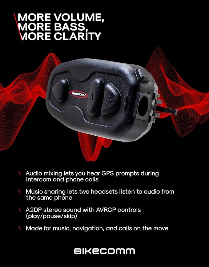 BIKECOMM Salut Motorcycle Helmet Speakers Intercom – 1000M Range Wireless Speakers - Helmet Communication System, IP67, Black